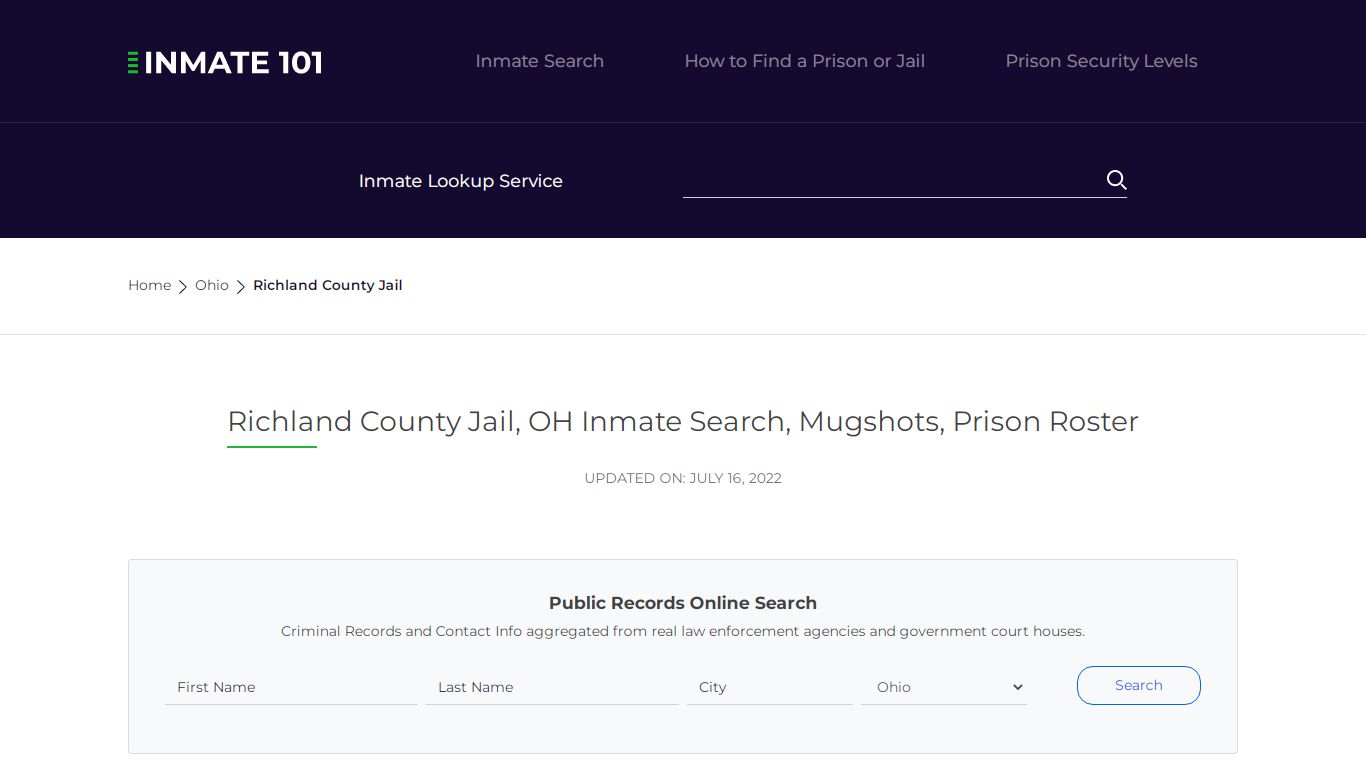 Richland County Jail, OH Inmate Search, Mugshots, Prison ...